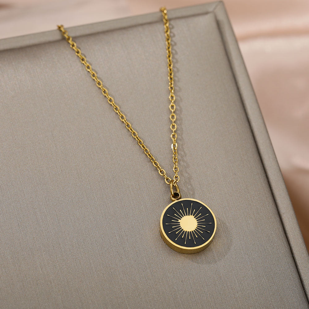 Circle Black Color Sun Necklace For Women Stainless Steel Gold Color Necklaces 2023 Trend Jewelry Birthday Gift collares mujer