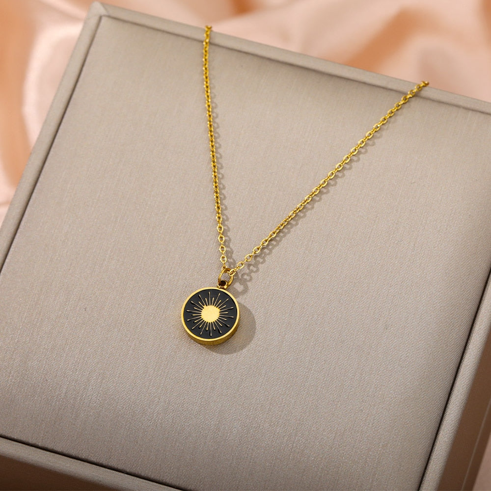 Circle Black Color Sun Necklace For Women Stainless Steel Gold Color Necklaces 2023 Trend Jewelry Birthday Gift collares mujer