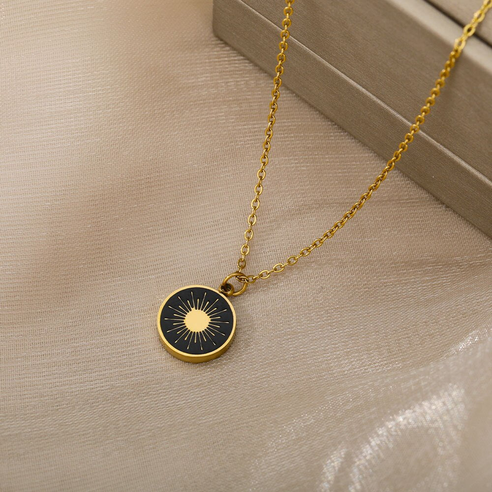 Circle Black Color Sun Necklace For Women Stainless Steel Gold Color Necklaces 2023 Trend Jewelry Birthday Gift collares mujer