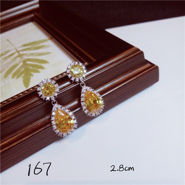 Citrine Drop Earrings For Women Hyperbole S925 Sterling Silver Cubic Zirconia Diamant Elegant Fine Jewelry Charms Acecssories