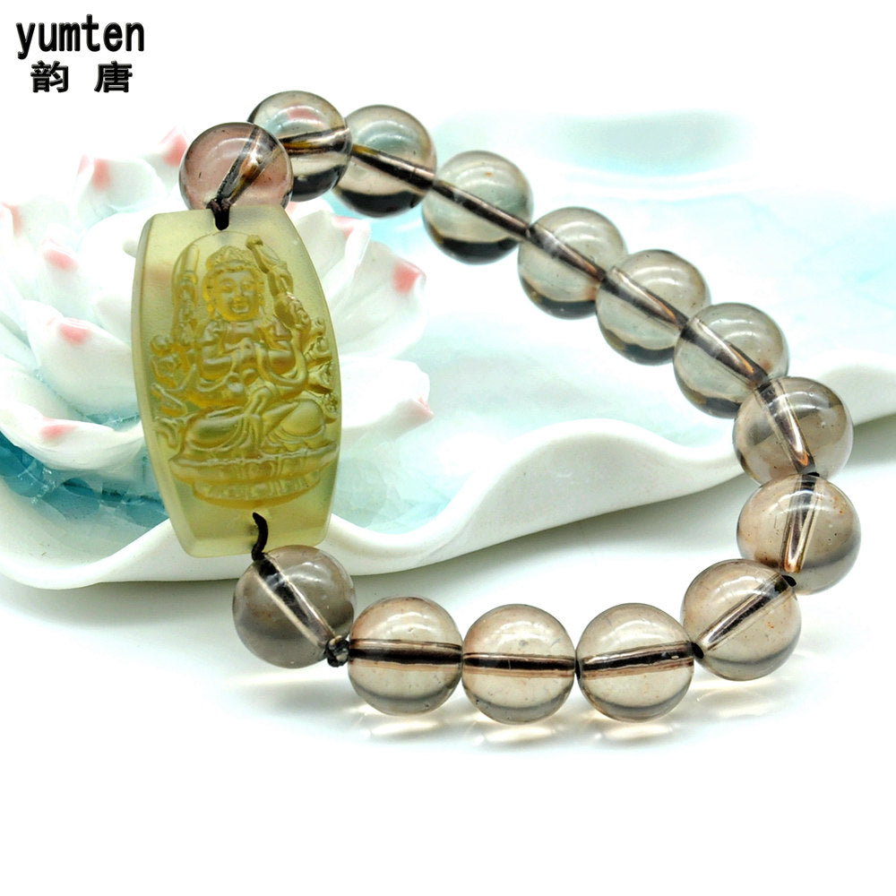 Citrine Zodiac Nature Stone Bouddha Men Women Lucky Jewerly Love Classic Style Fashion Bracelet Crystal Round Beads Buddha