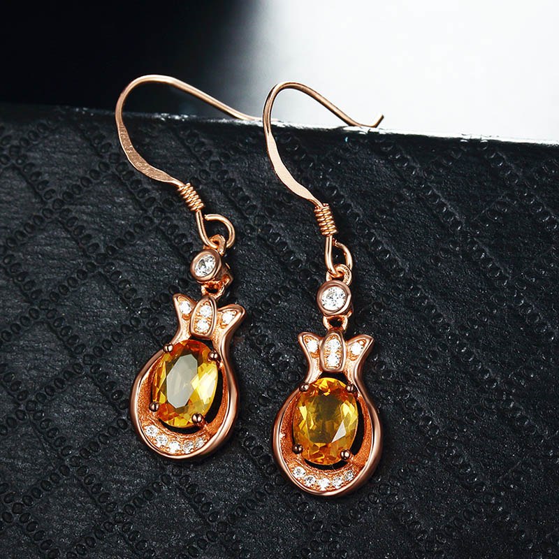 Citrine long drop earrings for women S925 sterling silver female dangling earring fine jewelry girls hanging earring
