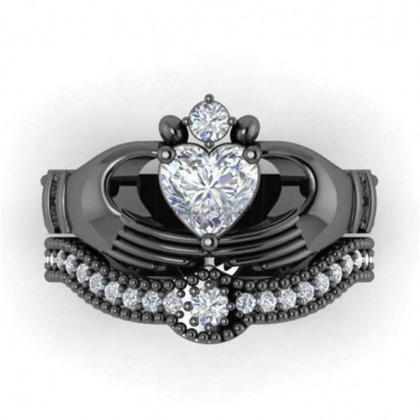 Claddagh Ring Heart 1ct Simulated Diamond ring Women Wedding jewelry gift Vintage 10K white Gold Plated Jeulias Drop shipping