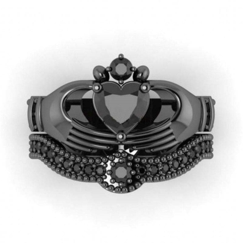 Claddagh Ring Heart 1ct Simulated Diamond ring Women Wedding jewelry gift Vintage 10K white Gold Plated Jeulias Drop shipping