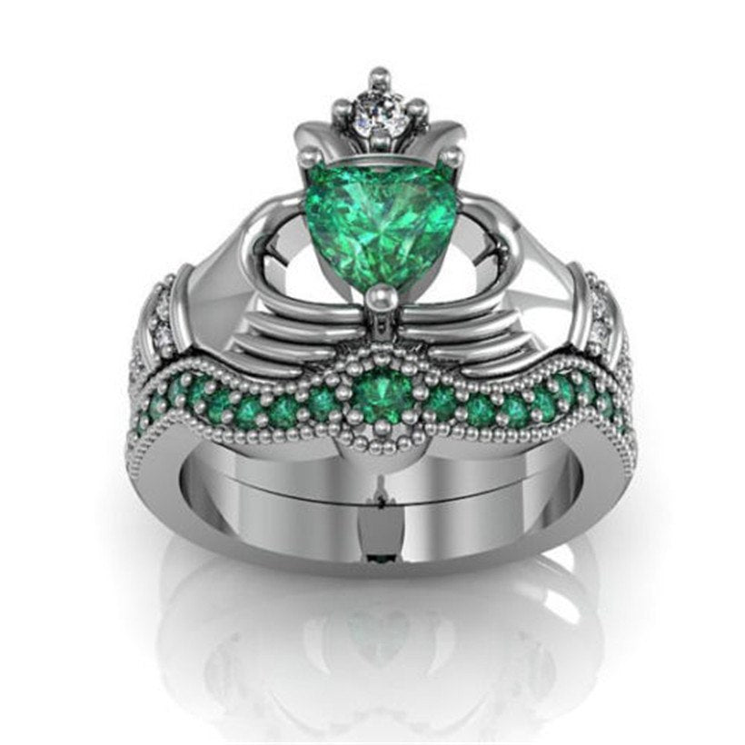 Claddagh Ring Heart 1ct Simulated Diamond ring Women Wedding jewelry gift Vintage 10K white Gold Plated Jeulias Drop shipping