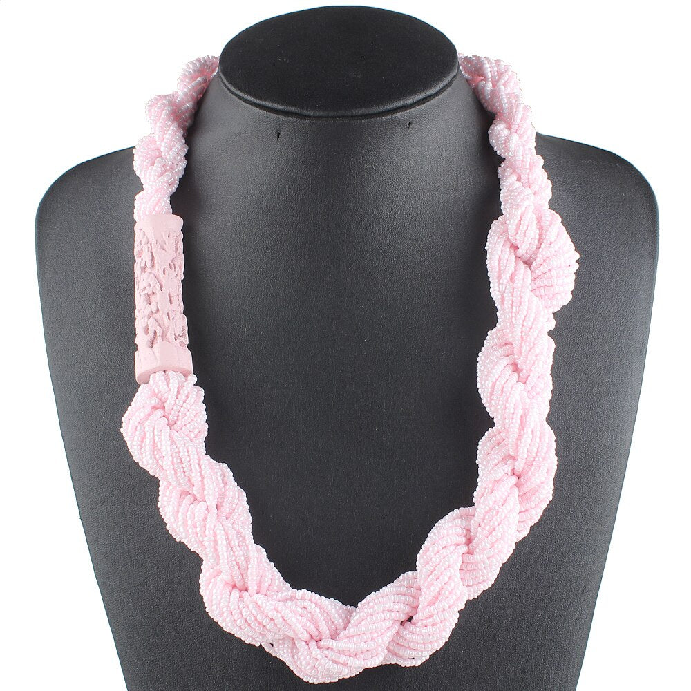 Claire Jin Single Side Wood Carving Small Beads Bamboo-pattern Ethnic Necklace Handmade Strand Necklaces Women Bohemian Jewelry