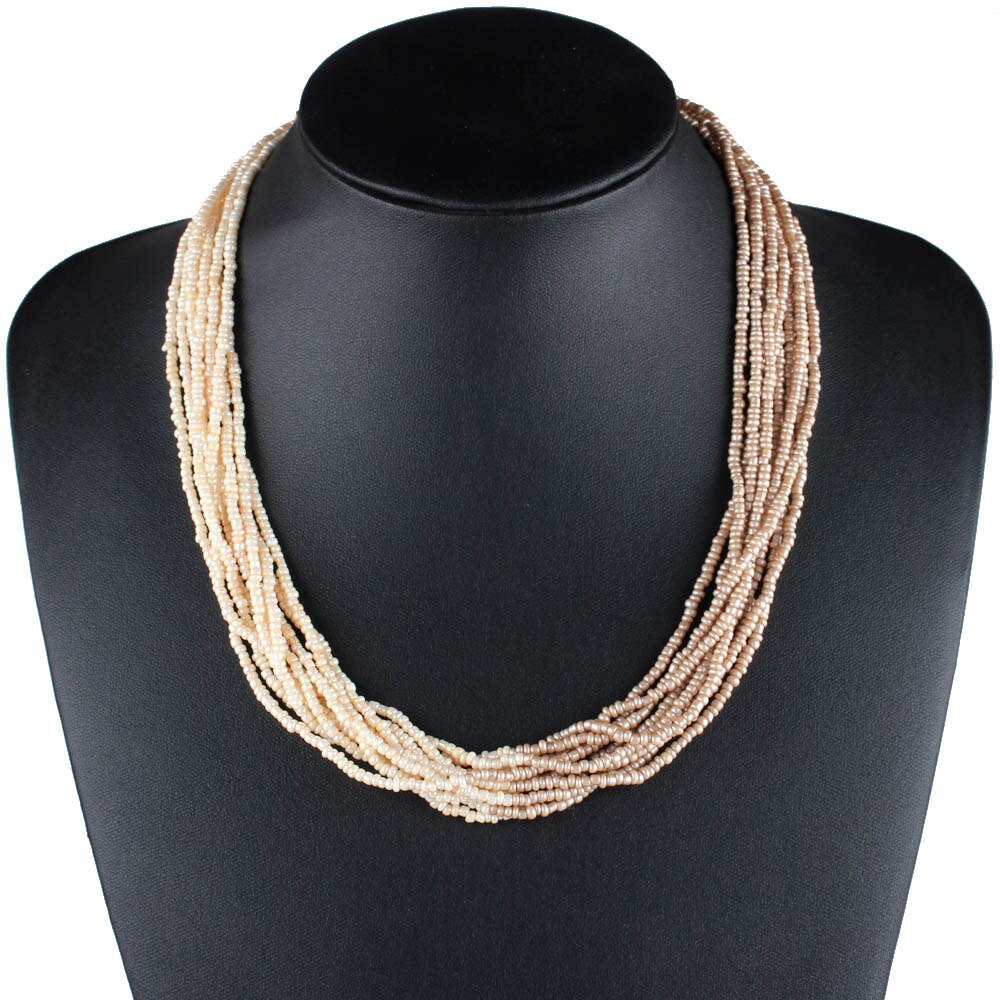 Claire Jin Two Tones Bohemian Necklace Women Vintage Multi Layer Necklaces Small Bead Boho Jewelry Manual Necklace
