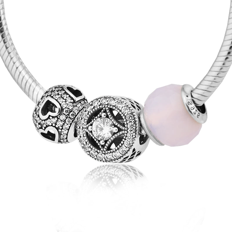 Clasp Bracelets with 3pcs Beads in a set 100% 925 Sterling Silver Jewelry