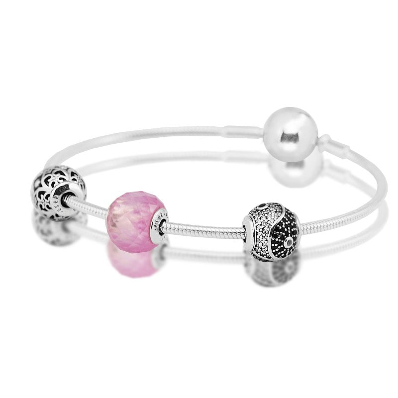 Clasp Essence Bracelets with 3pcs Beads in a set 100% 925 Sterling Silver Jewelry