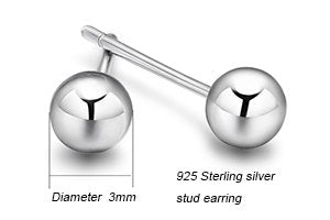 Classcial 925 sterling silver ball stud earring diameter 3-5mm optional high luster silver earring for women girls ladies