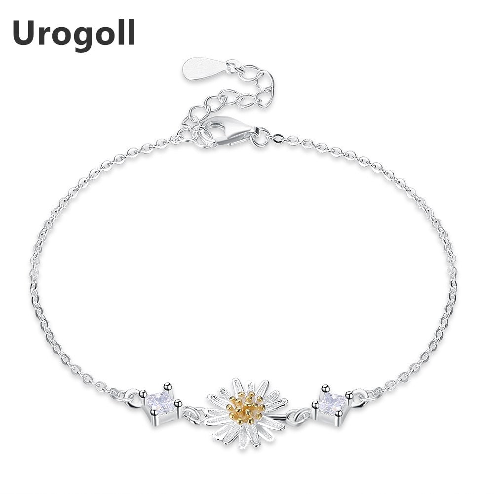 Classic 100% 925 Sterling Silver Cherry Daisy Flower Chain Women Bracelet Sterling Silver Jewelry Gift