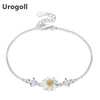 Classic 100% 925 Sterling Silver Cherry Daisy Flower Chain Women Bracelet Sterling Silver Jewelry Gift