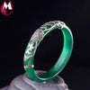 Classic 10mm Wide Green Chalcedony Bracelet For Women Vintage Clover Elegant Leaves Jewelry Real 925 Sterling Thai Silver Bangle