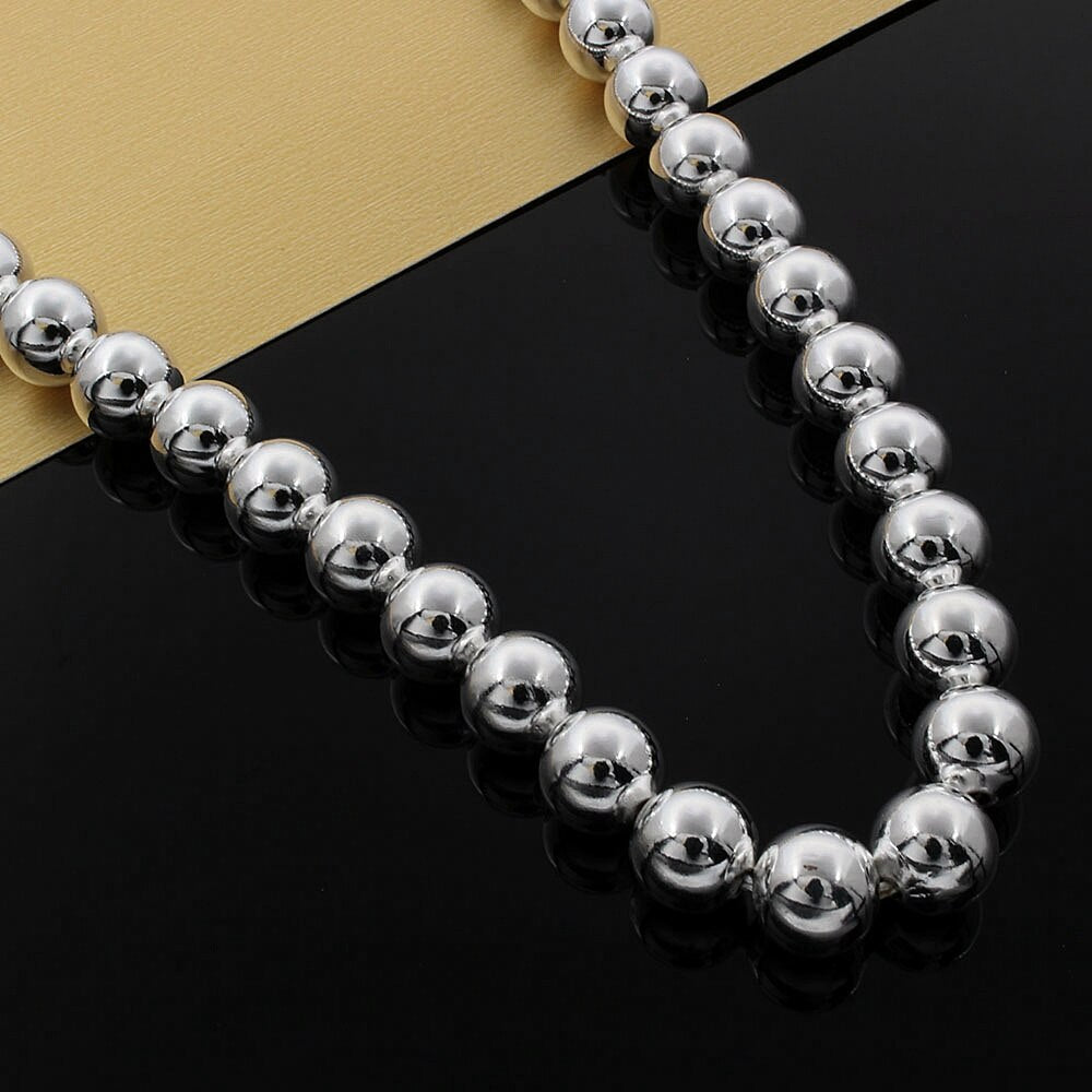 Classic 925 Stamped Silver fine 10MM Smooth Beads Necklaces for Women wedding Christmas Gifts charms noble Jewelry