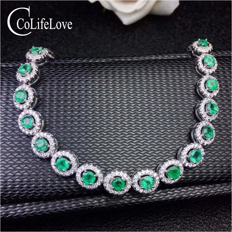 Classic 925 silver emerald wedding bracelet 3 mm round emerald bracelet for party sterling silver emerald fine jewelry