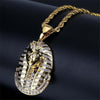 Classic Ancient Egyptian Tutankhamun Gold Mask Zircon Inlaid Pendant Necklace Hip hop Men's Rock Party Jewelry
