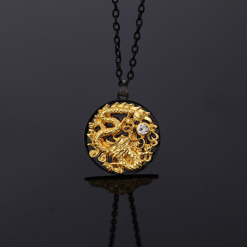 Classic Black Gold Dragon Carved CZ Pendant Necklace Vintage Punk Cool Street Jewelry for Men Hip Hop Rock Biker Jewelry Gift