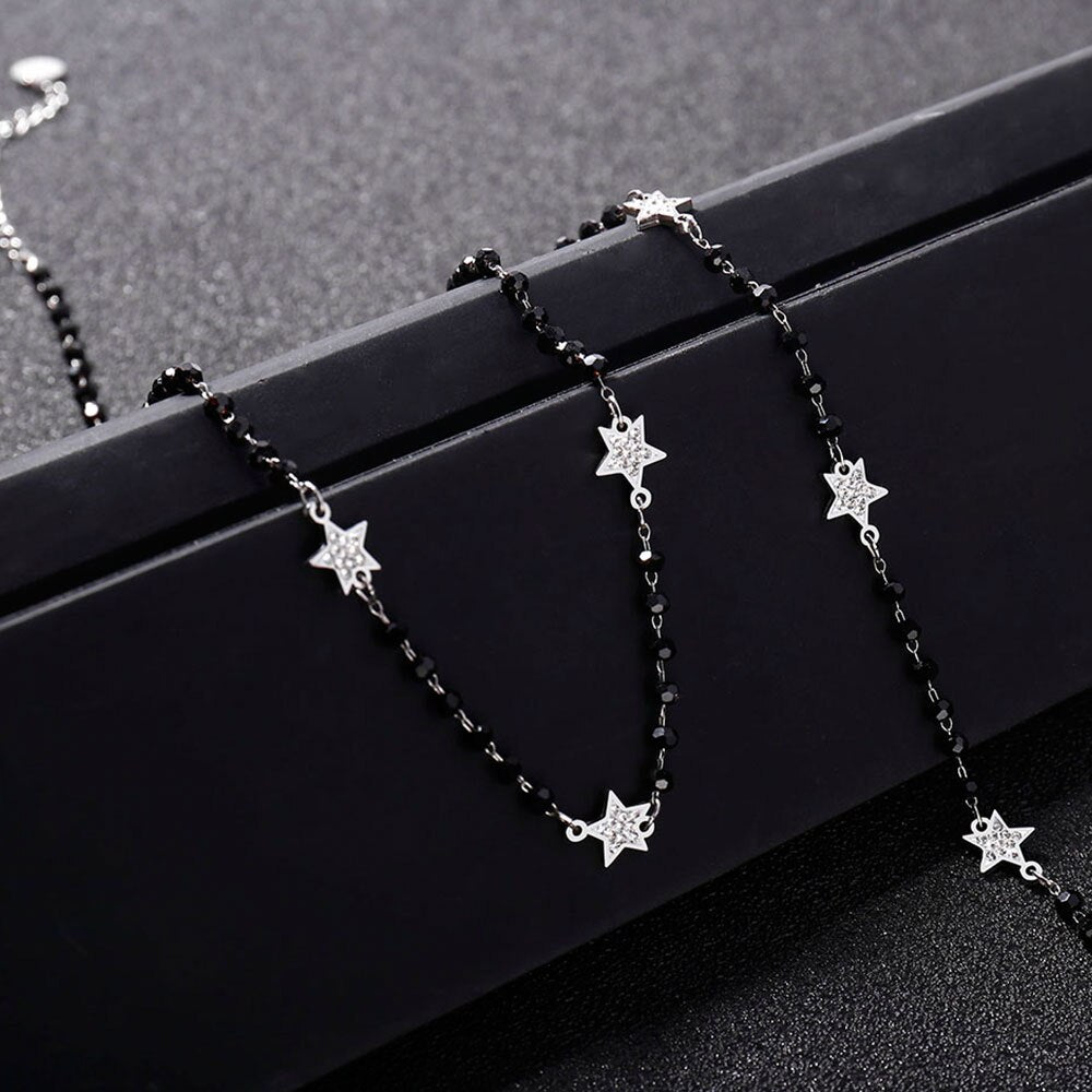 Classic Bling Crystal Star Beaded Necklaces For Woman Shimming Crystal Little Star Stainless Steel Chain Choker Gilrs Jewelry