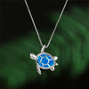 Classic Blue Imitation Opal Pendant For Women Silver Color Chain Necklace Women Sea Turtle Crystal Wedding Jewelry