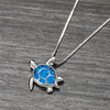 Classic Blue Imitation Opal Pendant For Women Silver Color Chain Necklace Women Sea Turtle Crystal Wedding Jewelry