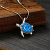 Classic Blue Imitation Opal Pendant For Women Silver Color Chain Necklace Women Sea Turtle Crystal Wedding Jewelry