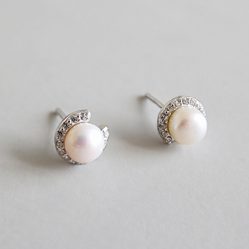 Classic Clear AAAA Zircon Circle 925 Sterling Silver Stud Earrings White Natural Pearl Brincos for Women Girl Party Gift