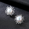 Classic Clear Zircon Snowflake 925 Sterling Silver Stud Earrings White Natural Pearl Brincos for Women Girl Party Gift