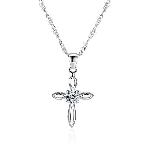 Classic Cross 925 Sterling Silver Pendant Necklaces for Women Party Birthd Fine Jewelry Gift HC07C