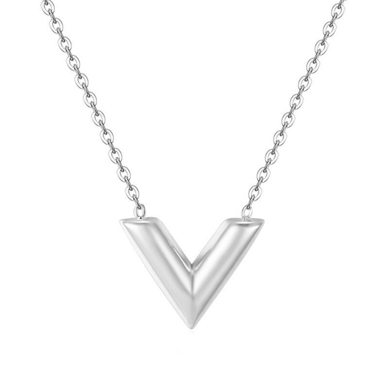 Classic Design Famous Brand V Letter Pendant Necklace For Woman Stainless Steel Woman Necklace  Jewelry Female