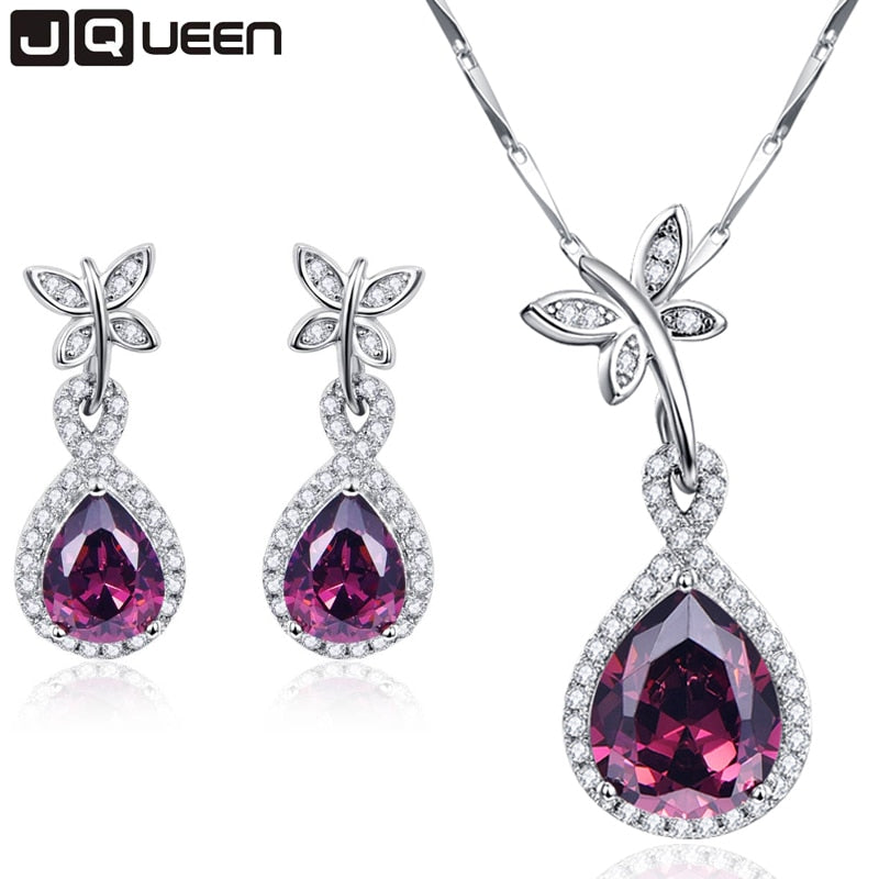 Classic Design Jewelry Sets Water Drop Natural Garnet Earrings Necklaces Set Engagement Party Sterling Silver Jewelry 925 sets