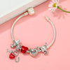 Classic Design Red Crystal I LOVE Pendant Beads Bracelet Silver Color Boy Girl Charm Jewelry Bracelet For Women Pulsera Mujer