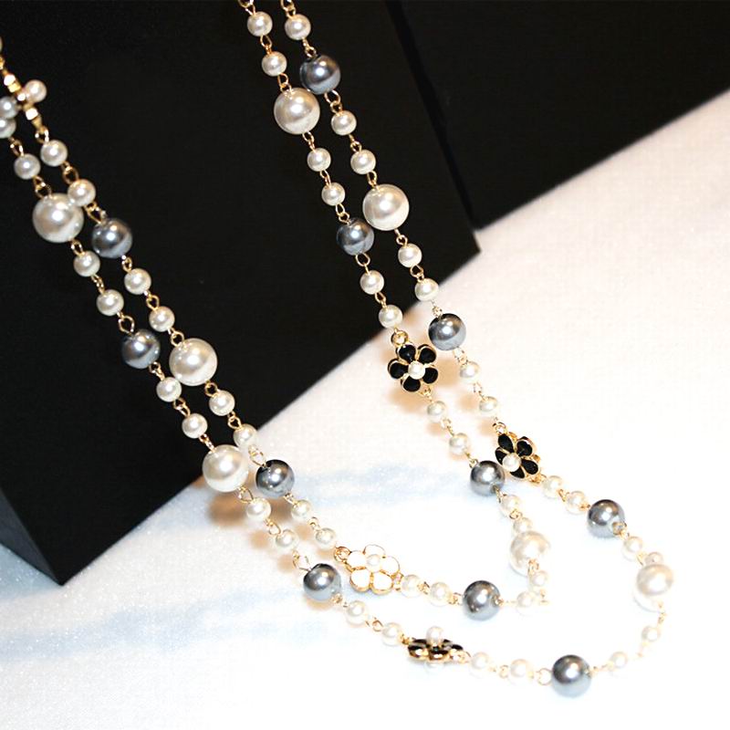 Classic Double Layers Simulated Pearl Necklace Women Bijoux Luxury Fashion Jewelry Long Necklace Fine Gifts For Mother