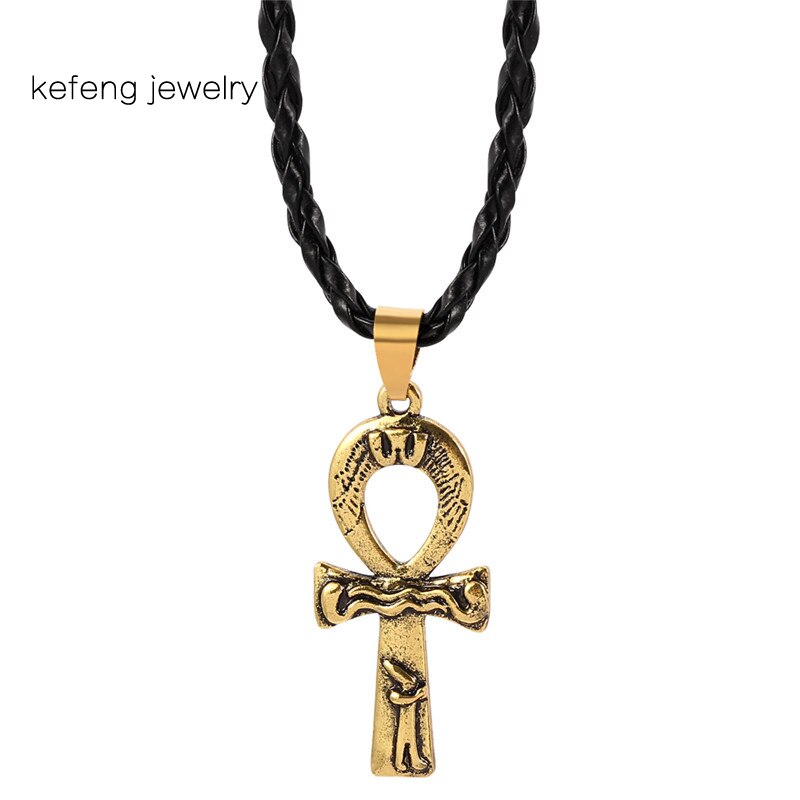 Classic Cross Egyptian Ankh Life Symbol Antique Bronze Color Pendant Short Rope Chain Necklaces Jewelry For Women Men