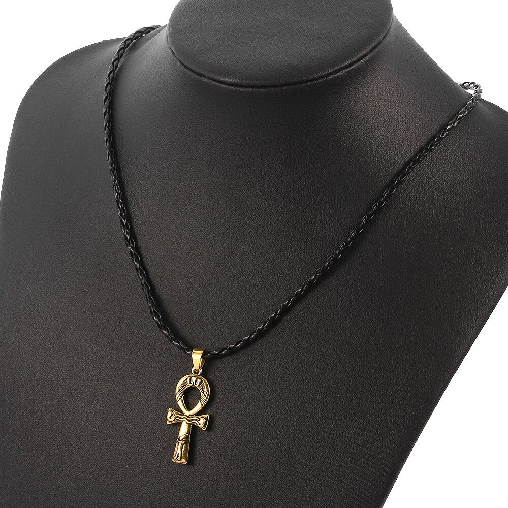Classic Cross Egyptian Ankh Life Symbol Antique Bronze Color Pendant Short Rope Chain Necklaces Jewelry For Women Men