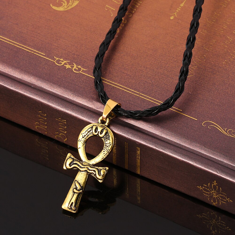 Classic Cross Egyptian Ankh Life Symbol Antique Bronze Color Pendant Short Rope Chain Necklaces Jewelry For Women Men