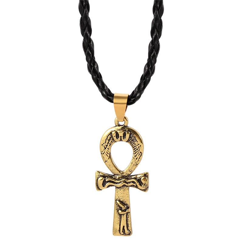 Classic Cross Egyptian Ankh Life Symbol Antique Bronze Color Pendant Short Rope Chain Necklaces Jewelry For Women Men