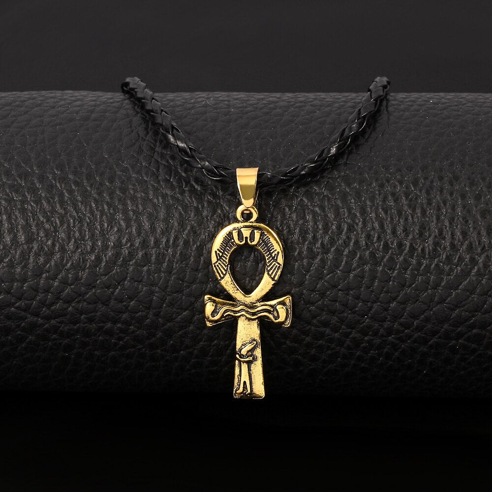 Classic Cross Egyptian Ankh Life Symbol Antique Bronze Color Pendant Short Rope Chain Necklaces Jewelry For Women Men