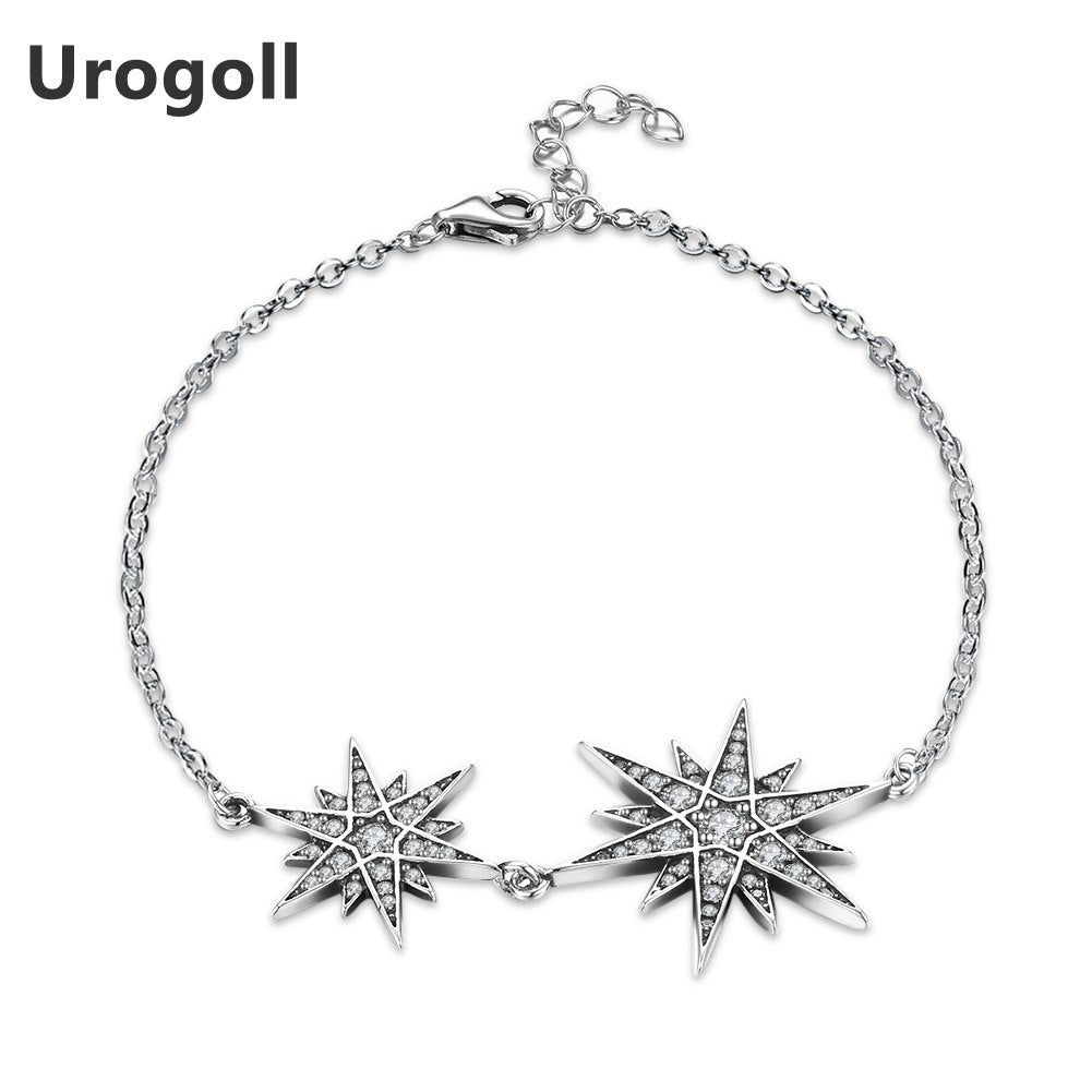 Classic Genuine 925 Sterling Silver Star Charm Bracelet with Zircon Woman Girl Fashion Party Jewelry Engagement Gifts
