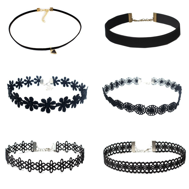 Classic Gothic Tattoo Lace Choker Women Necklace 6/5/3 Pieces Choker Necklace Set Stretch Velvet women necklace jewelry giftN001