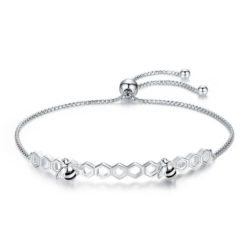 Classic Honey Bee 925 Sterling Silver Bracelets Colorful Heart Luxury Love Honey Comb Golden Bee Jewelry For Men Women Bracelet