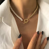 Classic Imitation Pearl Strand Choker Necklace White Gold Silver Color Beads Chain OT Lariat Clavicle Collar Necklace Jewelry