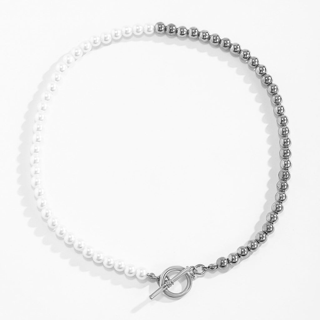 Classic Imitation Pearl Strand Choker Necklace White Gold Silver Color Beads Chain OT Lariat Clavicle Collar Necklace Jewelry