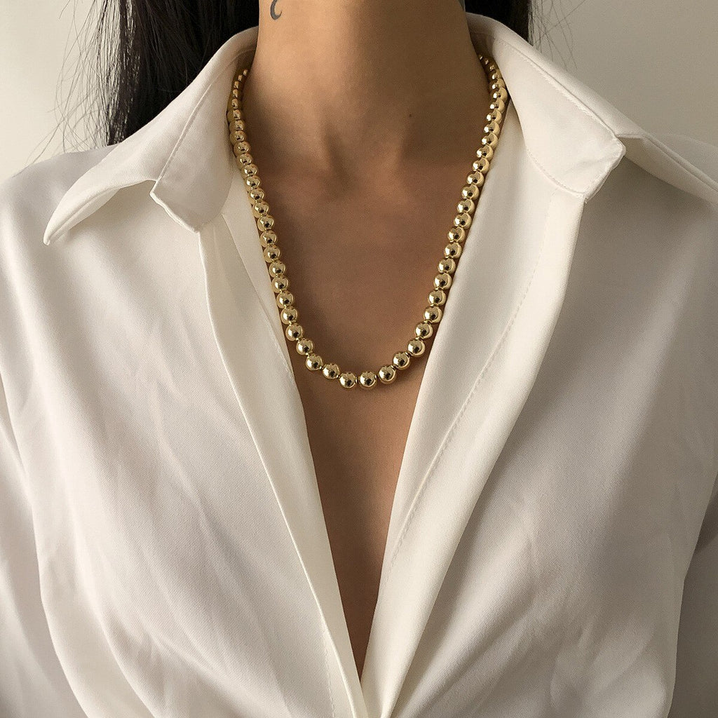 Classic Imitation Pearl Strand Choker Necklace White Gold Silver Color Beads Chain OT Lariat Clavicle Collar Necklace Jewelry