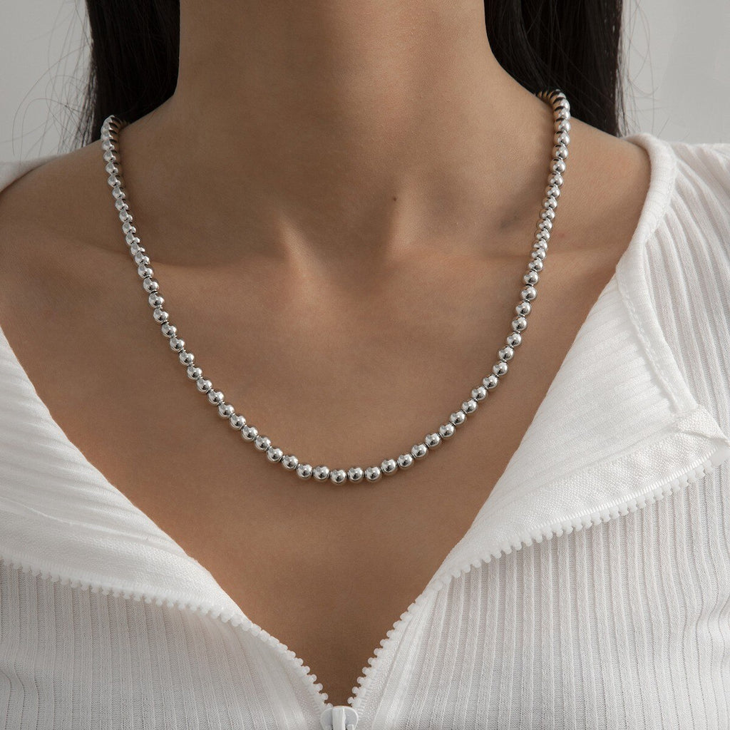 Classic Imitation Pearl Strand Choker Necklace White Gold Silver Color Beads Chain OT Lariat Clavicle Collar Necklace Jewelry