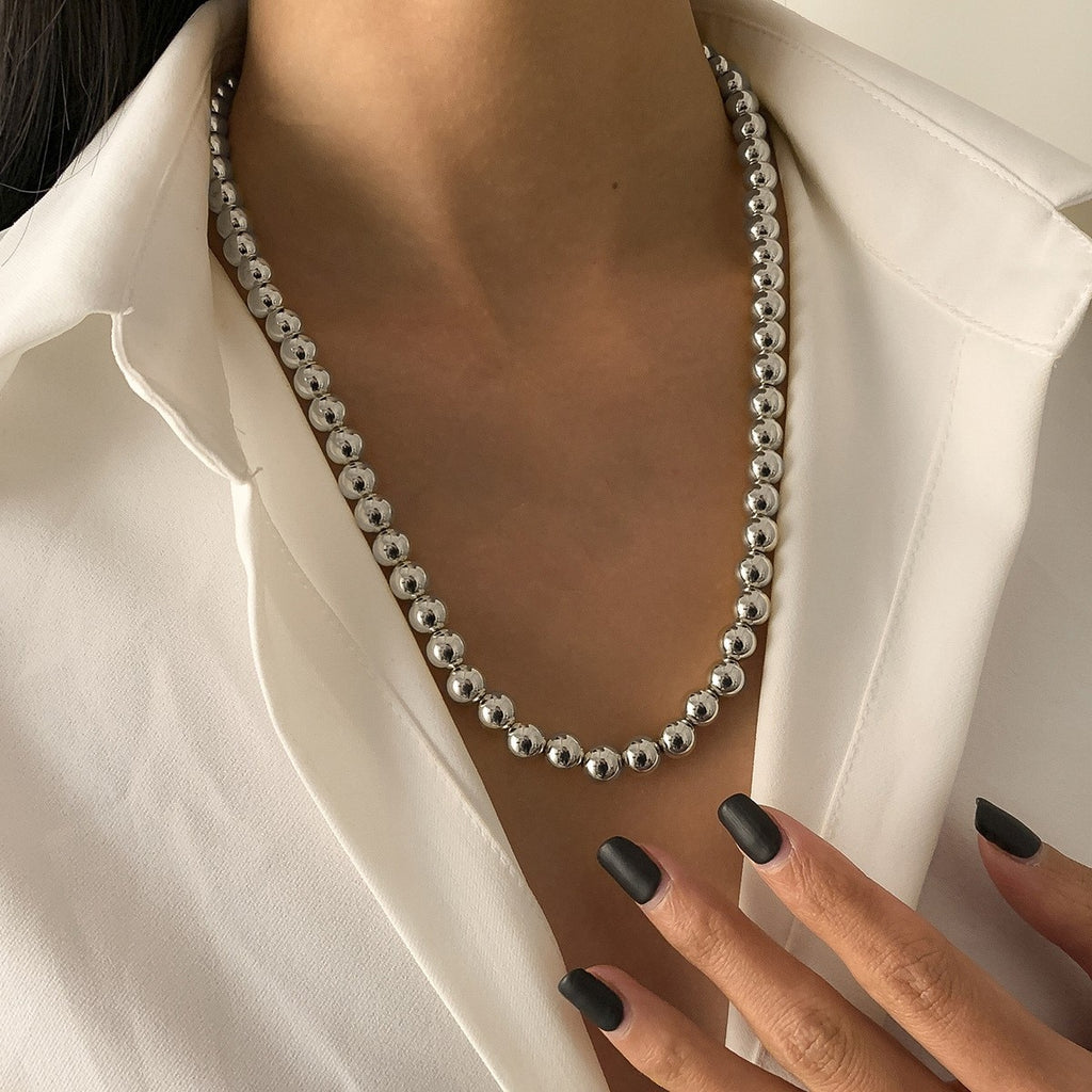 Classic Imitation Pearl Strand Choker Necklace White Gold Silver Color Beads Chain OT Lariat Clavicle Collar Necklace Jewelry