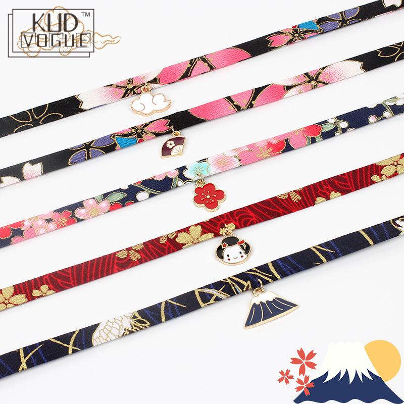 Classic Japanese Style Vintage Ribbon Rope Doll Choker Cute Romantic Women Bird Cat Carp 2021 Party Club Pendant Short Necklace