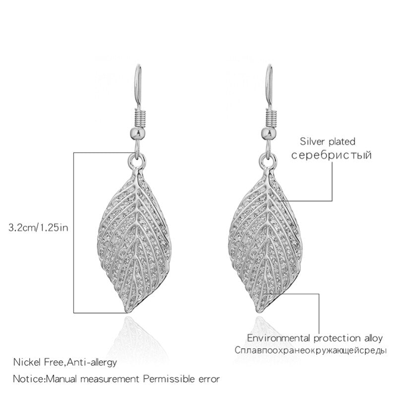 Classic Leaf Drop Earrings for Women Trendy Vintage Long Pendant Dangler Silvery Rose Gold Earring Gift for Girl Jewelry