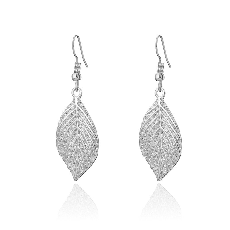 Classic Leaf Drop Earrings for Women Trendy Vintage Long Pendant Dangler Silvery Rose Gold Earring Gift for Girl Jewelry