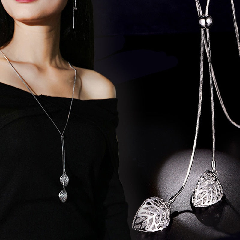 Classic Leaf Pendants Long Necklace For Women Bijoux Jewerly