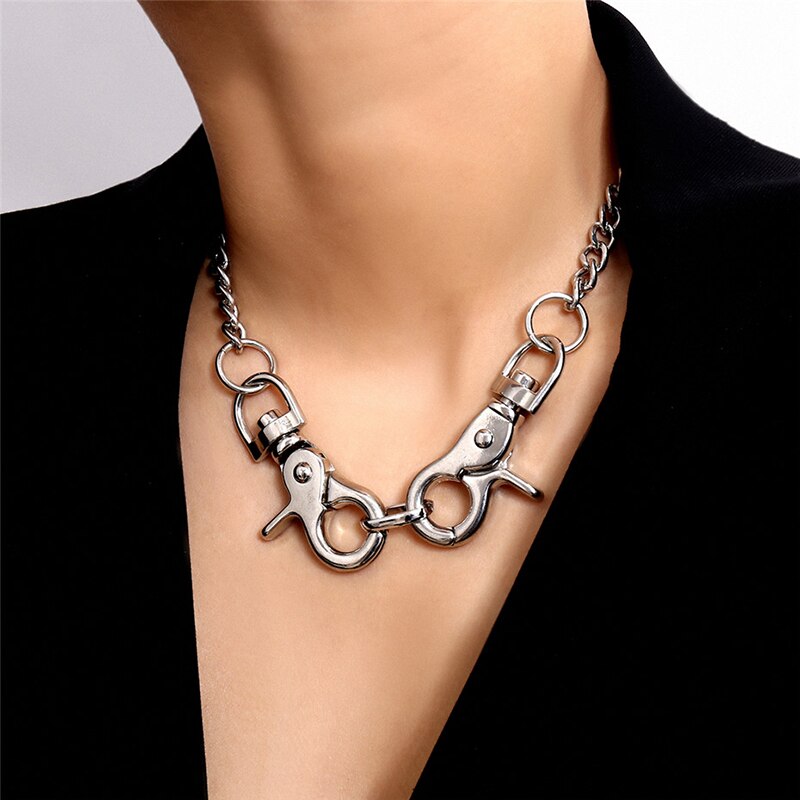 Classic Man Silver color Gold color Chain Metal Necklace Big Clasp Pendant Jewelry 2021 Handmade Stackable Punk Choker